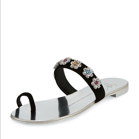Giuseppe Zanotti Nuvorock Floral Slide Sandal 38 8 rhinestone crystal flat - Picture 2 of 12